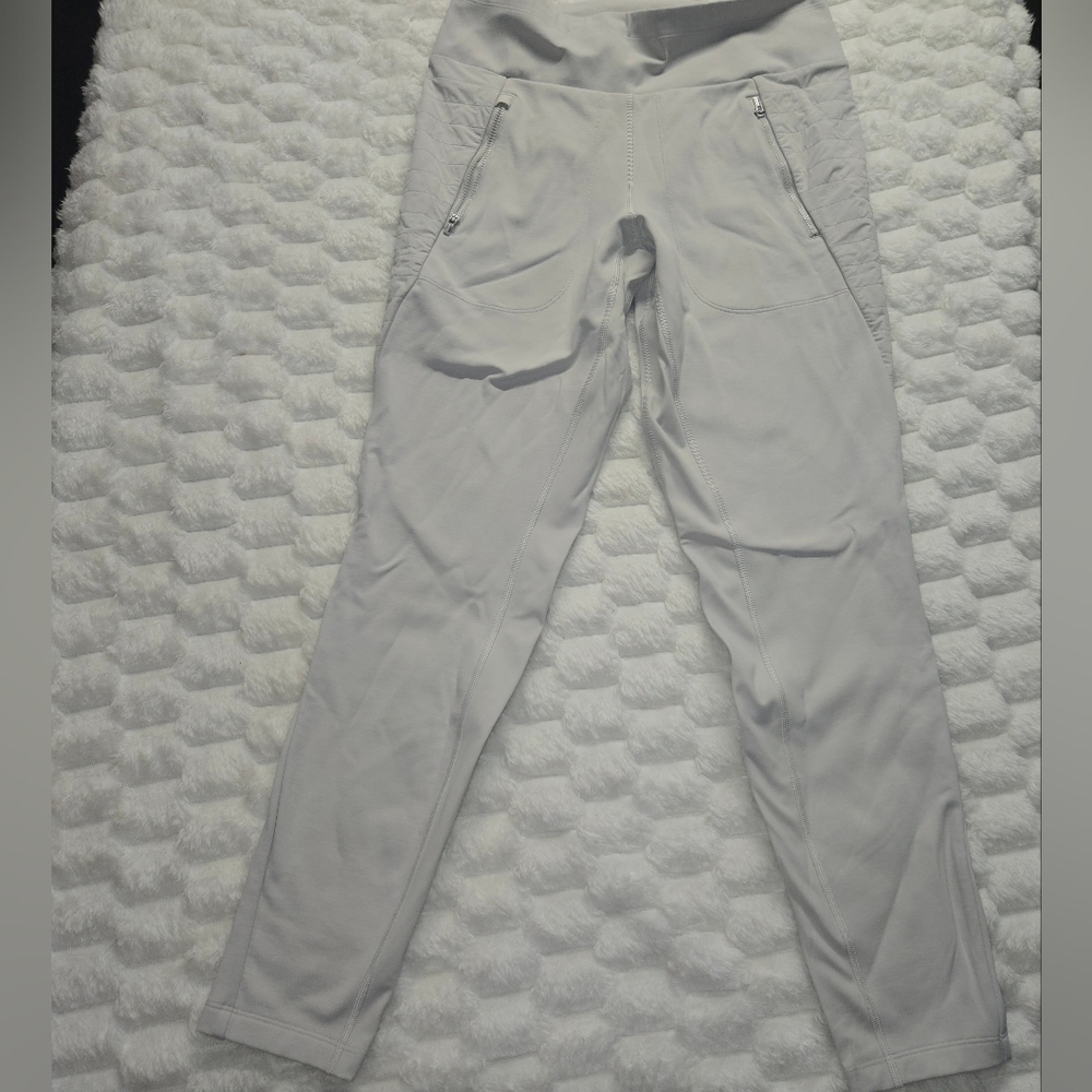 Athleta Pale Gray High-Rise Leggings with Zip Pockets
